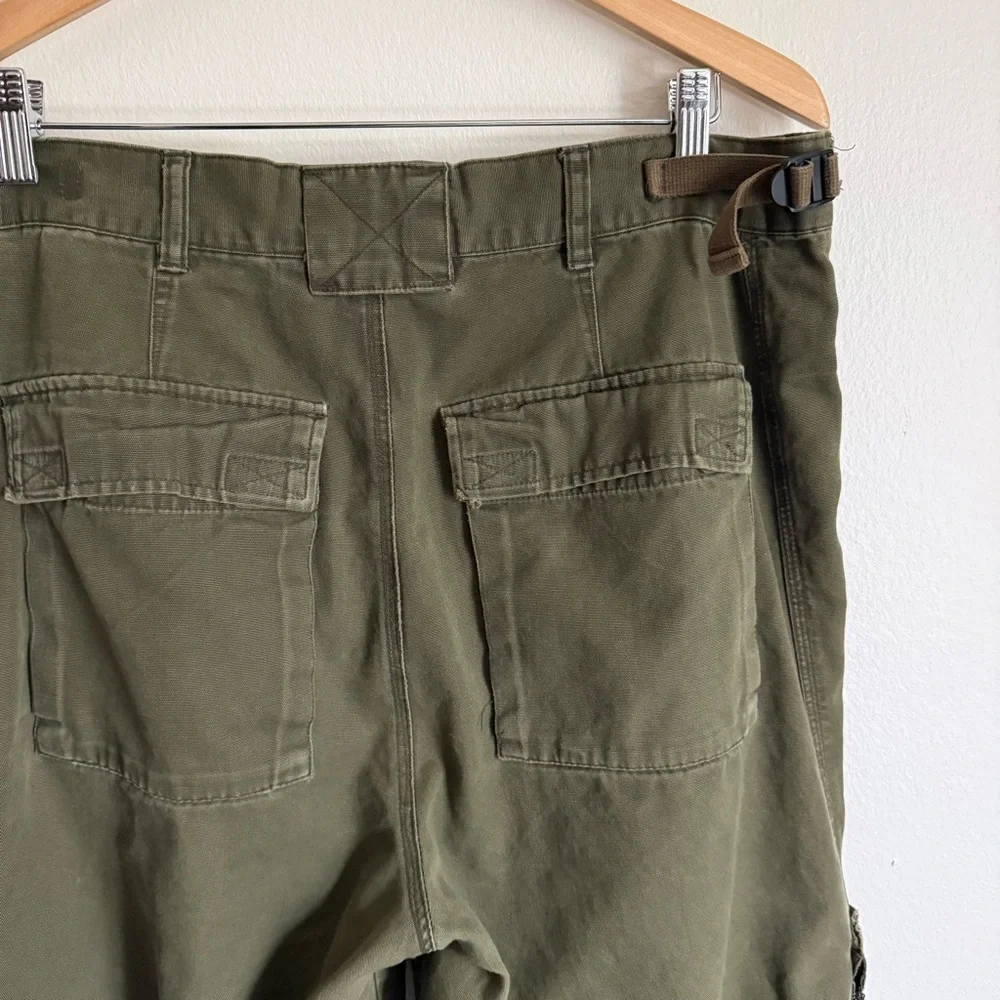 Y2K Old Navy Men's Olive Green Cargo Pants Size 36 Baggy Workwear Utility Cotton